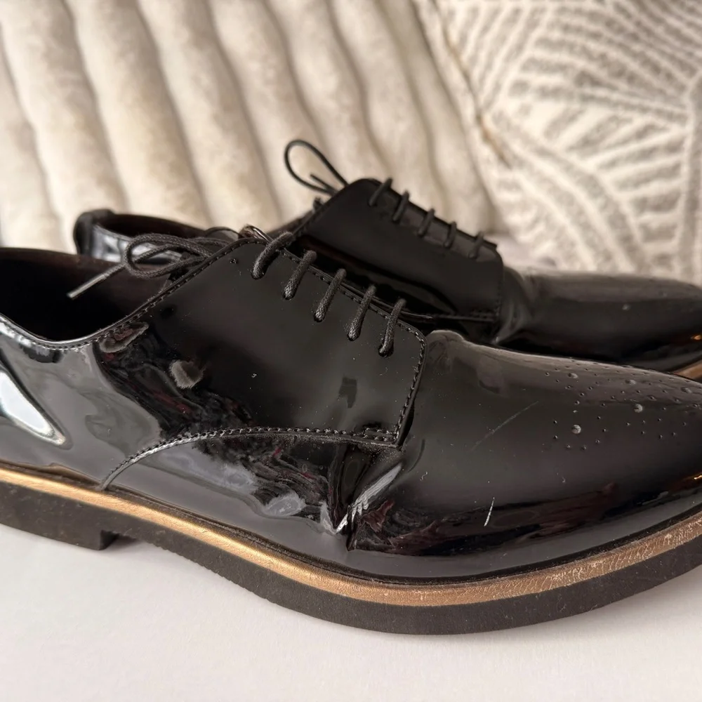 AGL Attilio Giusti‎ Leombruni Black Patent Leather Oxford Loafers Size 39.5 ITAY